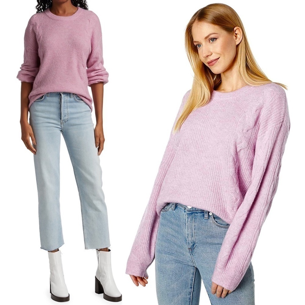 SPLENDID Wool Blend Pastel Cable Knit Relaxed Fit Soft Girl Pullover Sweater XS‎